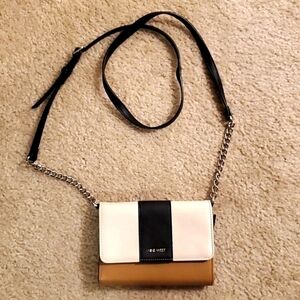 NINE WEST Black/Brown/Cream Faux Leather Sling Purse